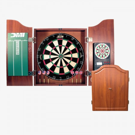 Cherry Dartboard Cabinet w/Electronic Scorer